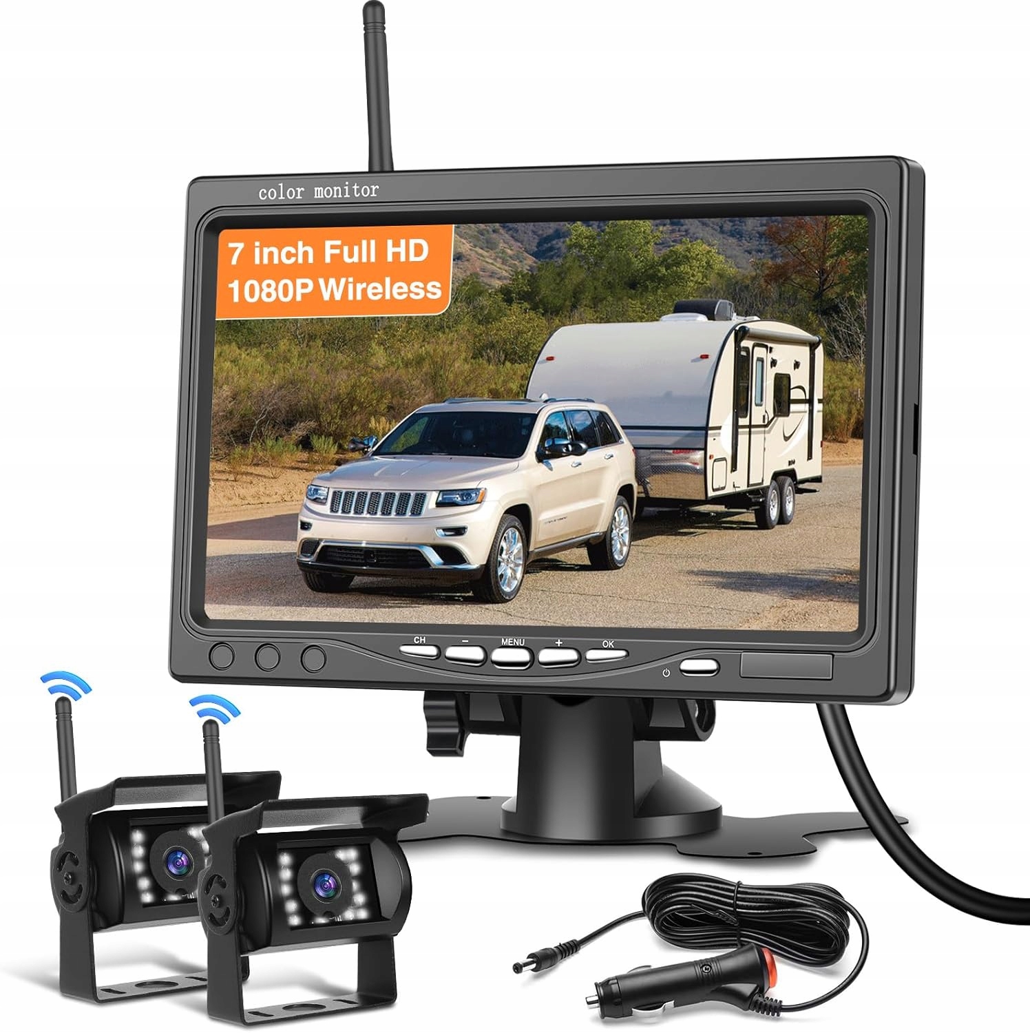 Sada cúvacích kamier 7" Monitor 2x Kamera IP68 Noc 12V 36V