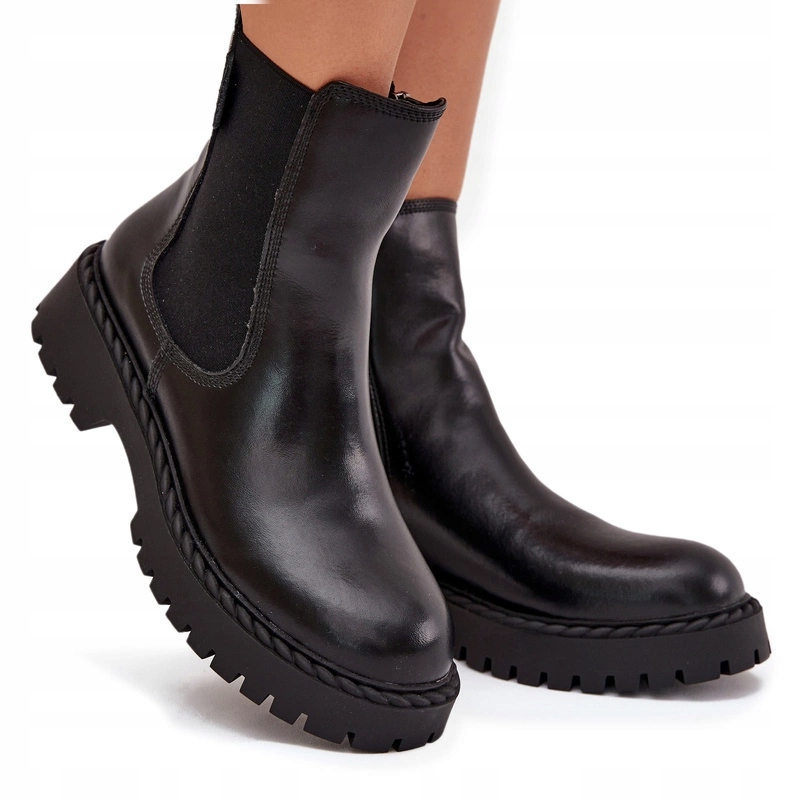 Kotníkové Boty Dámské Kožené Zipové Big Star OO274109 Černé 37