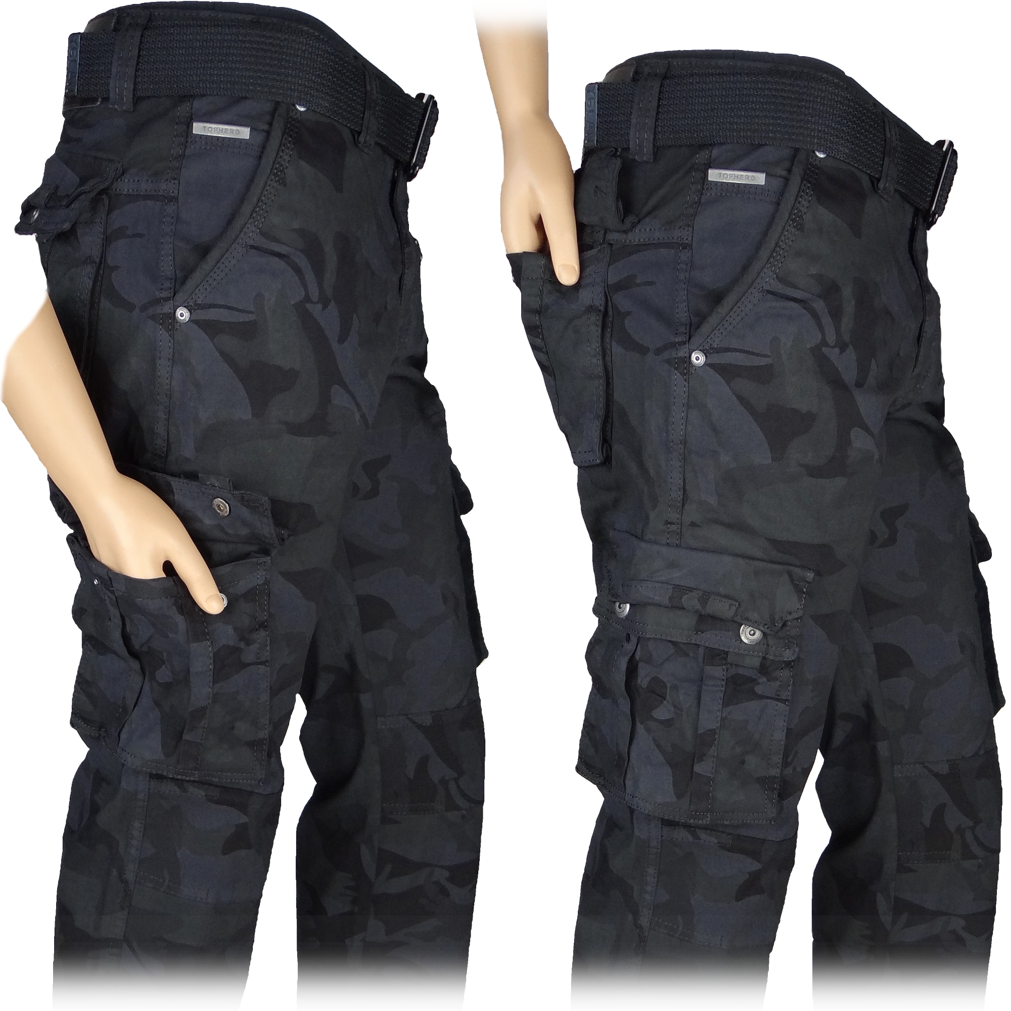 SPODNIE BOJÓWKI CZARNE MORO Stretch z Paskiem Różne Rozmiary r34 IT/Th-1 Rozmiar 34