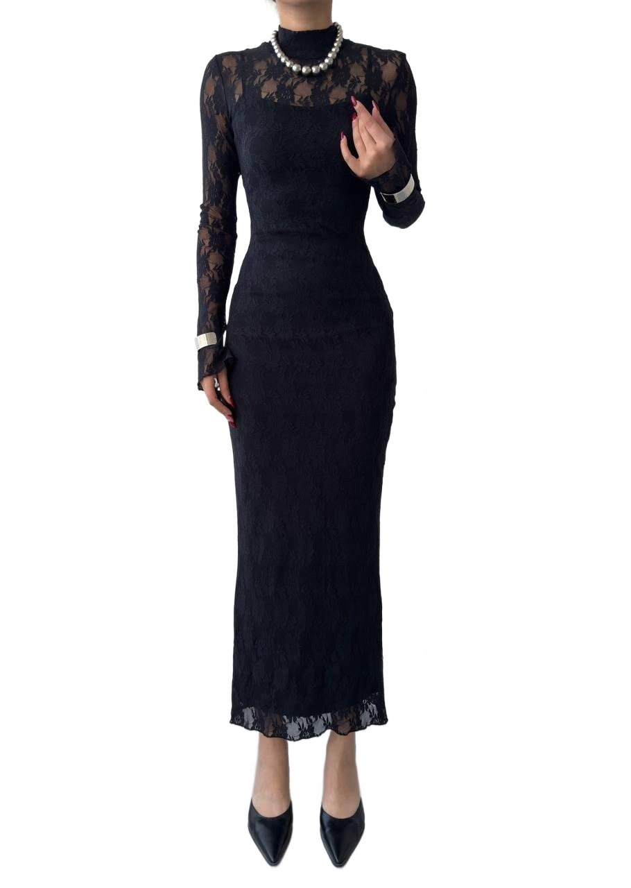 Etika Fashion Černá Krajková Šaty S Dlouhým Rukávem M Opa