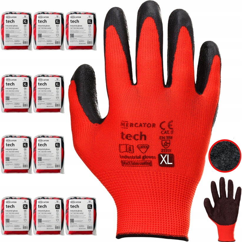 Pracovné Rukavice Mercator Tech Red Black Latexové Upírky Veľkosť XL 120