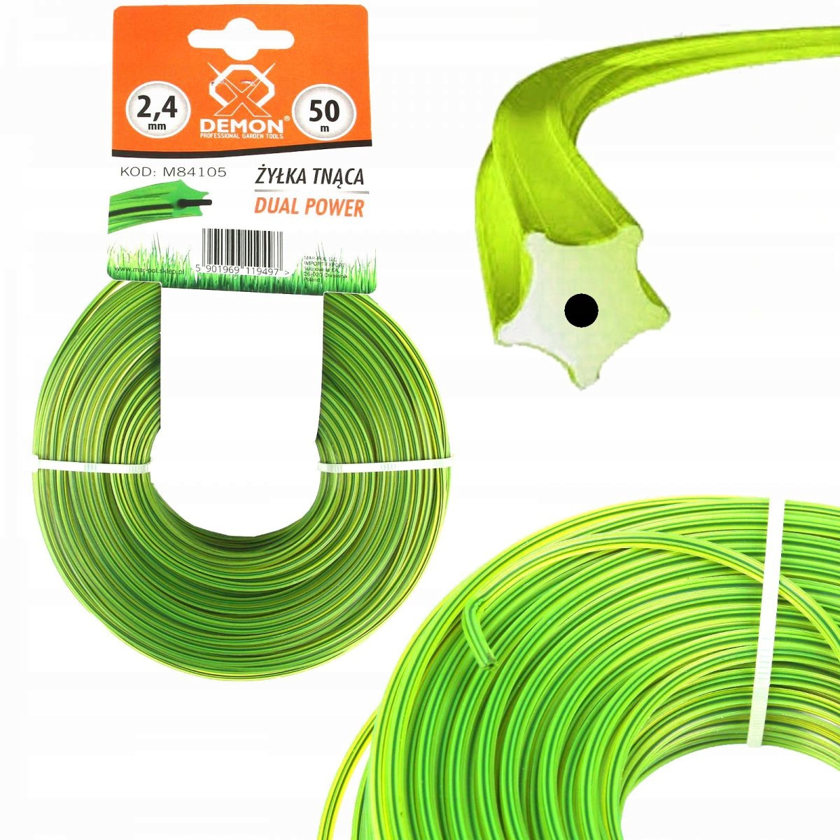 ŻYŁKA TNĄCA GŁOWICY KOSY SPALINOWEJ 2,4MM 100M ZBROJONA WZMOCNIONA DRUTEM Marka Mar-pol