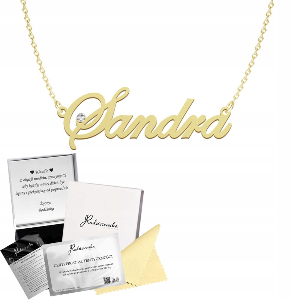 Zlatý náhrdelník se jménem Sandra Řetízek Stříbro 925 Plíšek se jménem Bonus