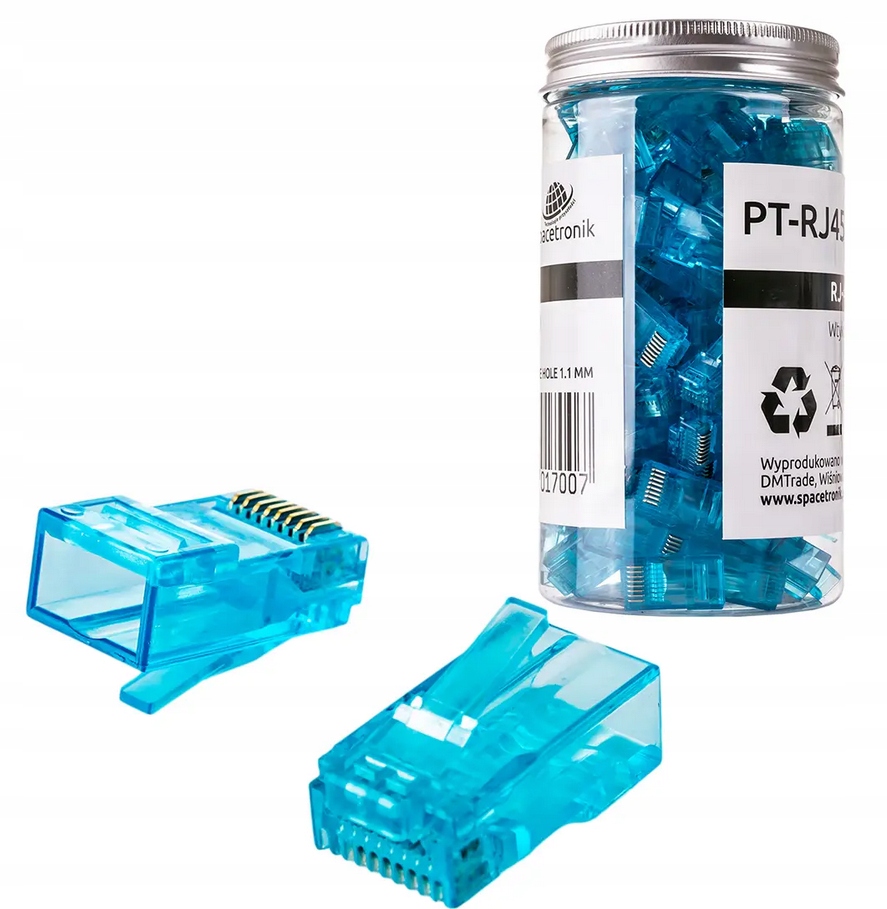 100 sztuk Wtyków Złącz RJ45 Przelotowy PASS Through RJ-45 Wtyczki LAN Słoik
