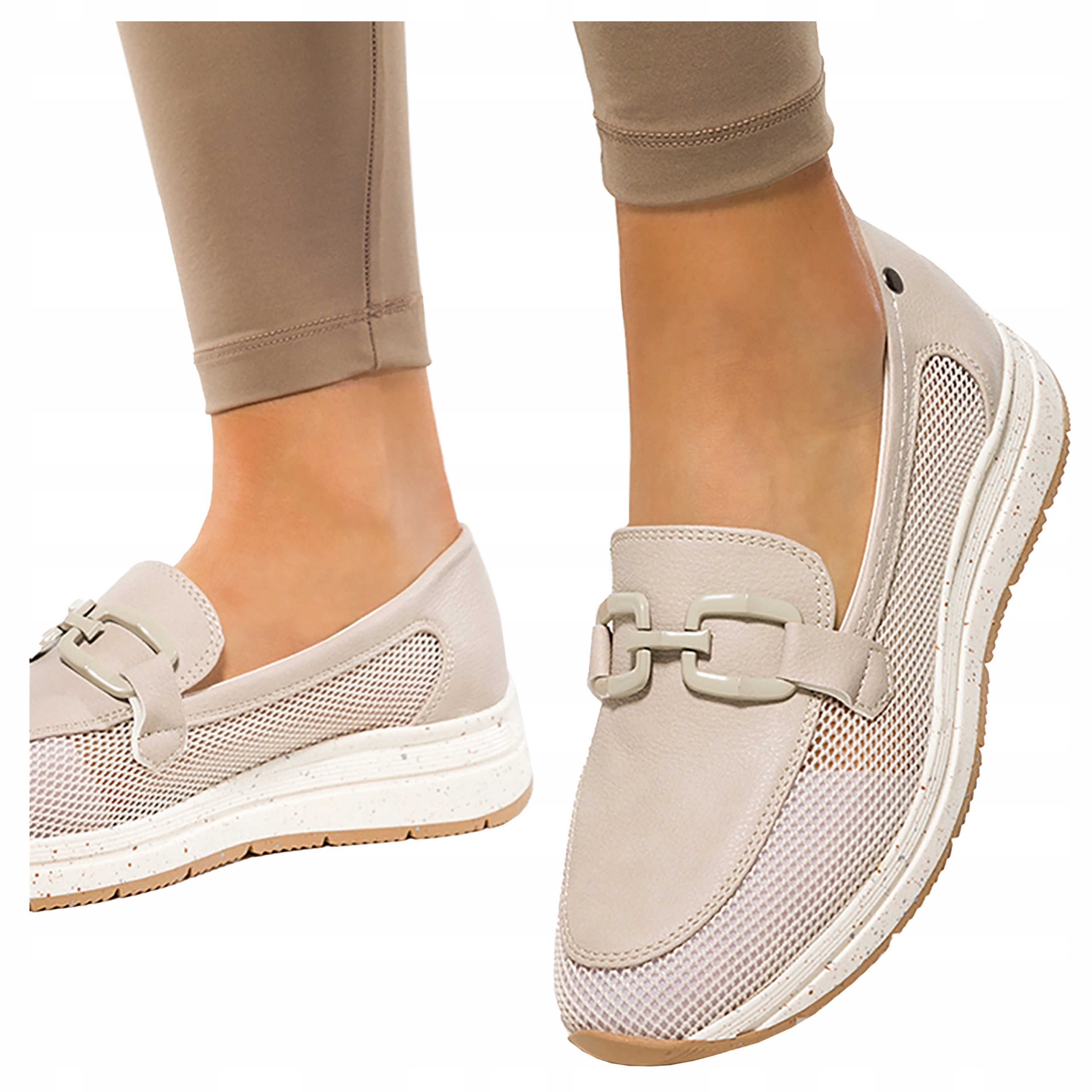 Mokasíny Dámské Béžové Ažurové Nazouvací Polobotky Na Platformě S Ozdobou r 41