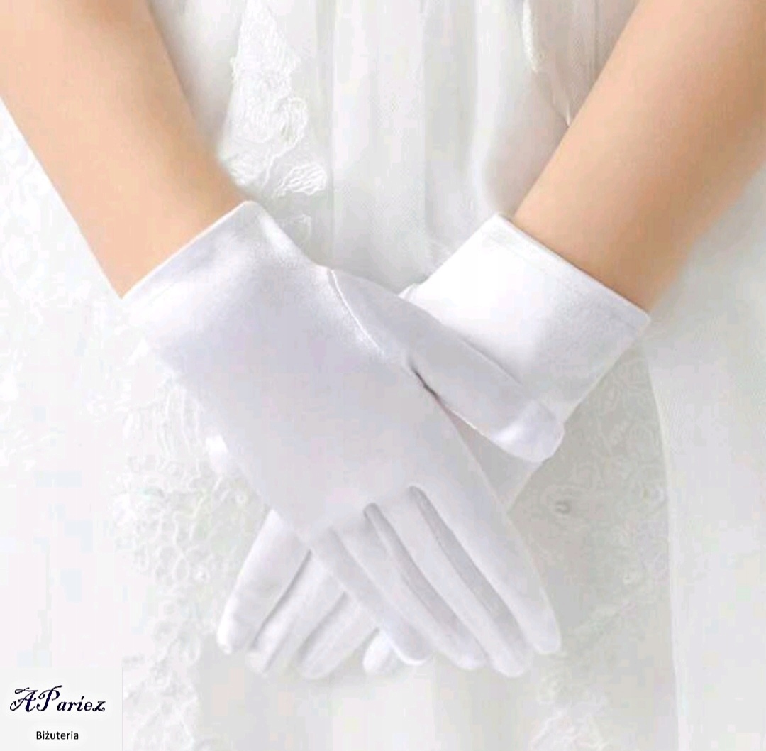 Do0009 Rękawiczki komunijne proste białe 8-12lat
