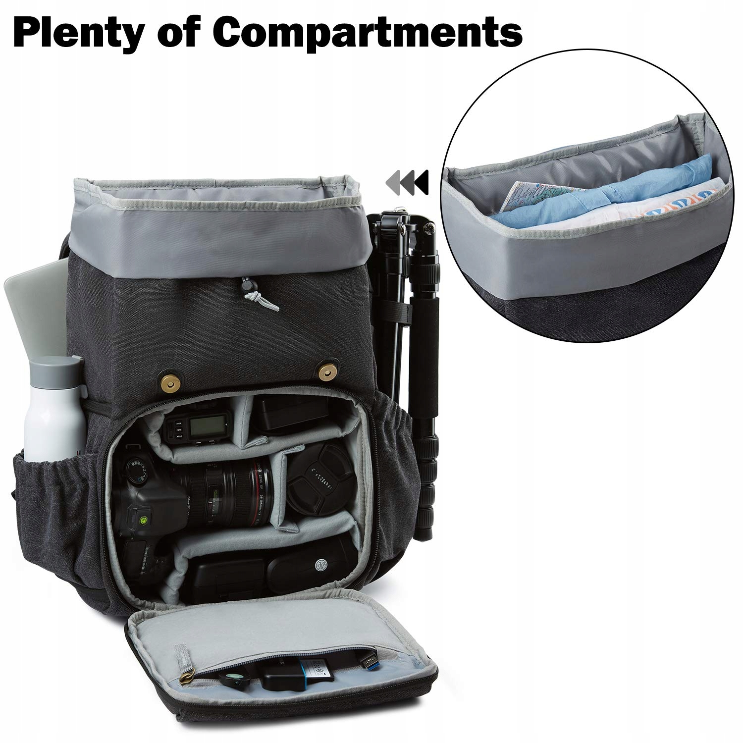 BAGSMART Plecak Na Aparat DSLR Wodoodporny Na Laptop 15 Cali Czarny — miniatura 2