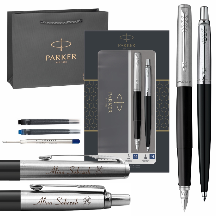 ZESTAW DŁUGOPIS PIÓRO PARKER JOTTER CZARNY GRAWER