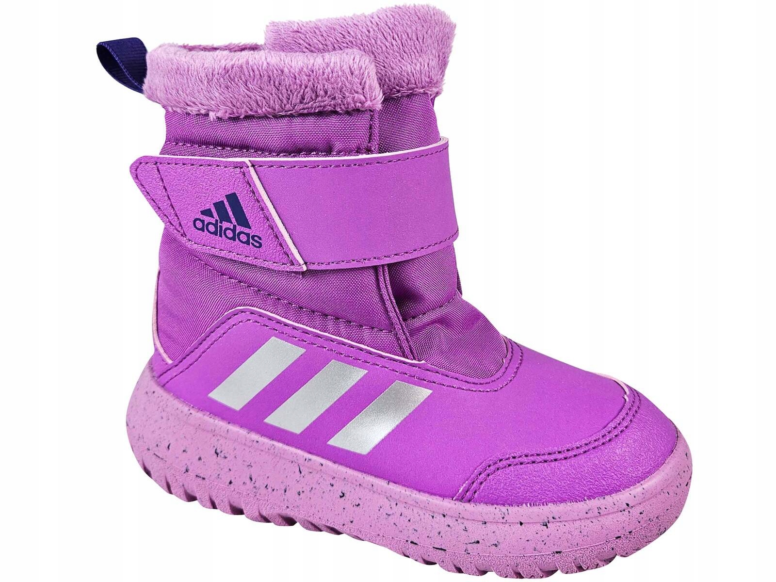 Adidas Winterplay IE8673 Śniegowce Dziecięce Buty Ocieplane Fioletowe Rzep