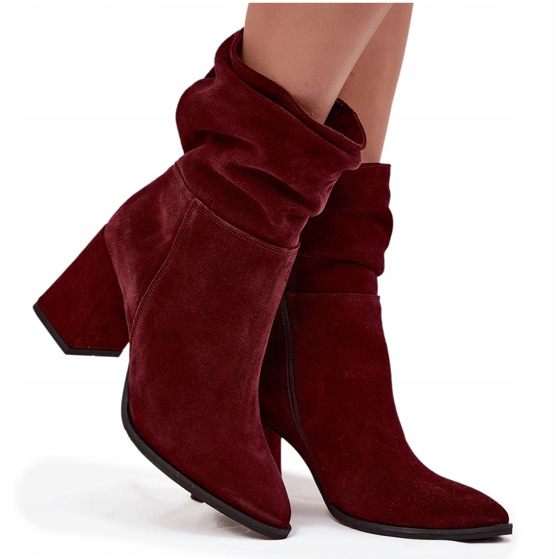 Dámské Kotníkové Boty Semišové Nařasené Zateplené Sloupky Zazoo 4216 Bordové 35