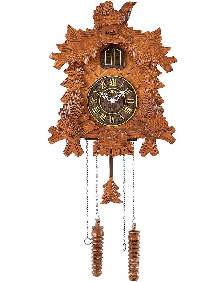 Hnedý Zdobený Nástenný Hodinový Stroj S Kukučkou A Kyvadlom Prim E07P.4594.50