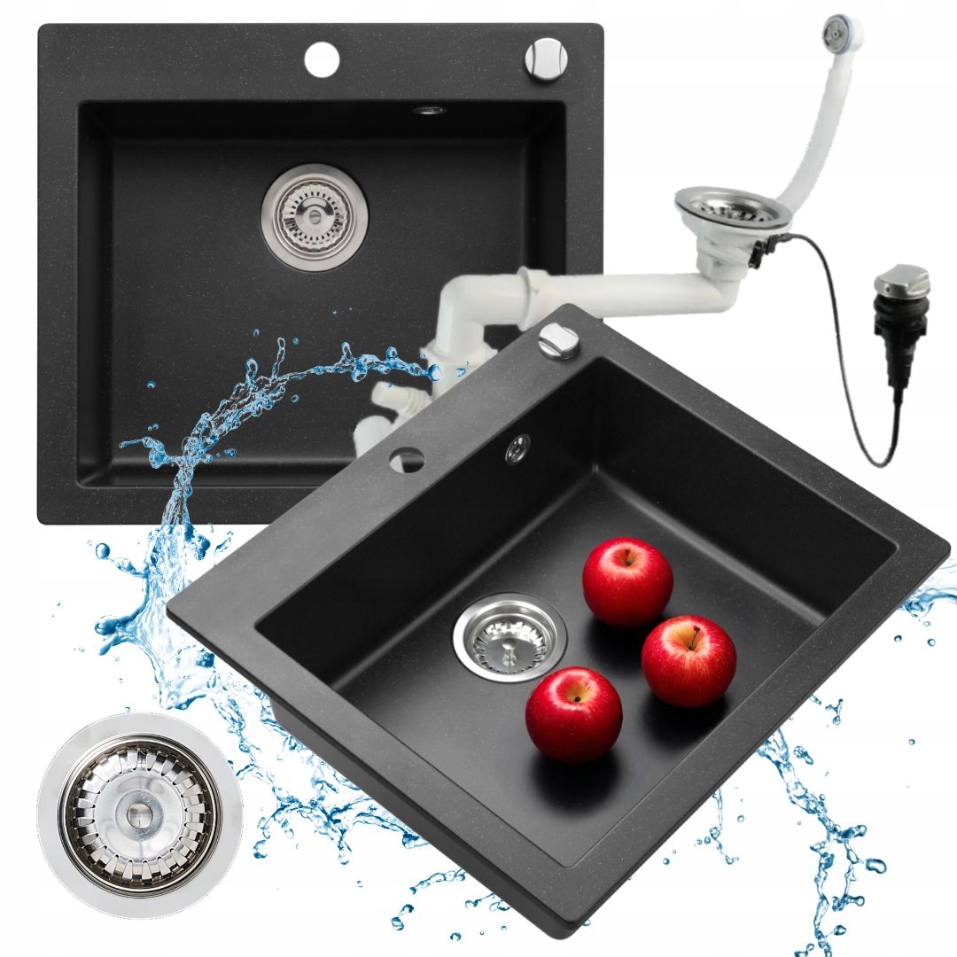 Jednodřezový černý bez odtoku, kuchyňský dřez