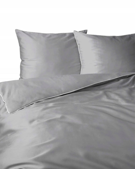 Pościel Makosatyna satynowa jednobarwna z lamówką 220x200 Szara Jasna Pure