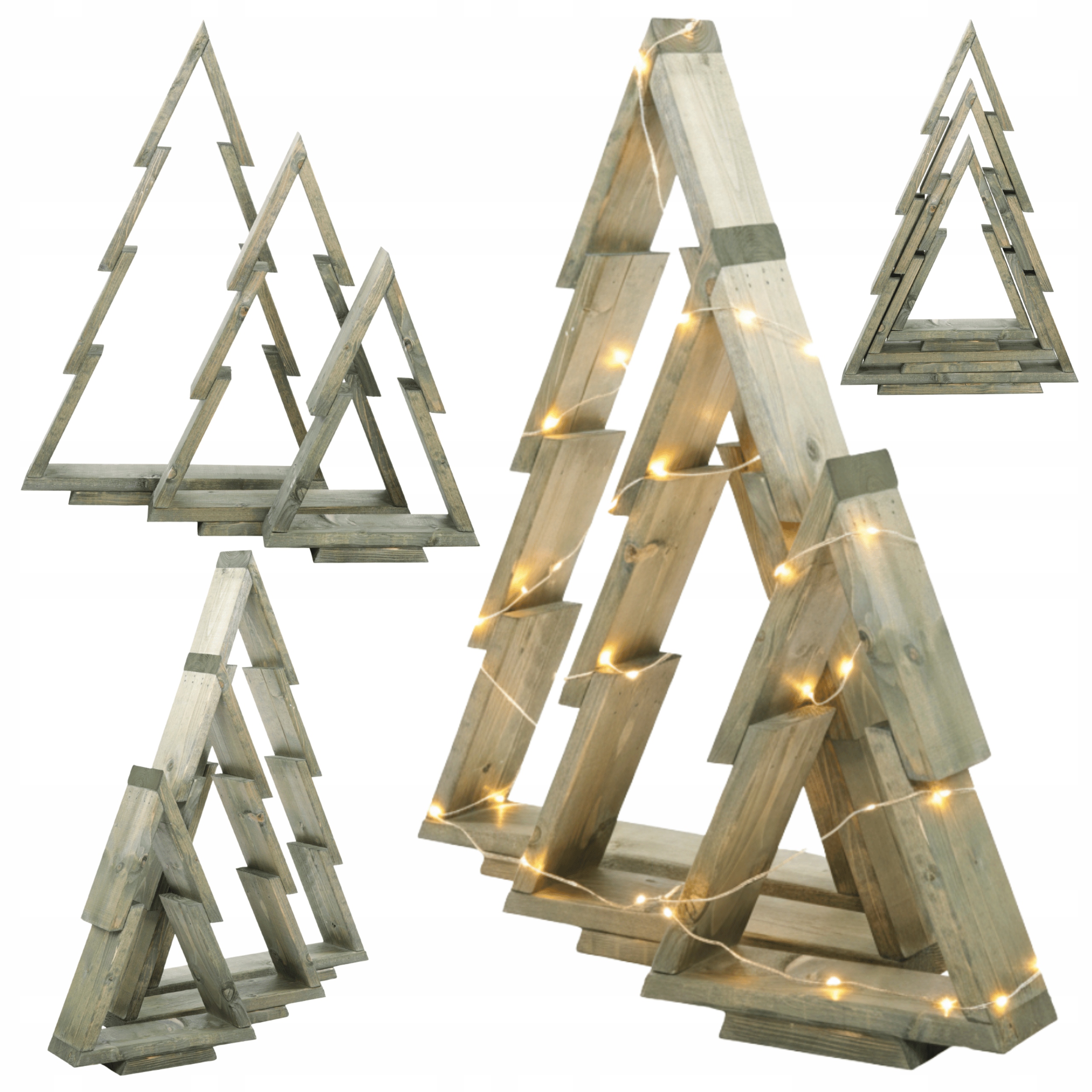 Sada 3 vianočných stromčekov Drevená Vianočná Súprava 43-75 cm Zmontovaná Impregnácia