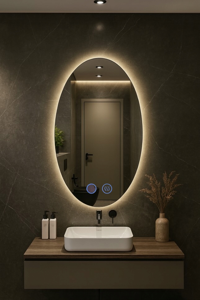 Oválne Zrkadlo Elipsa Led 80x60 Vyhrievacia Podložka Antipara Kúpeľňové Zrkadlo