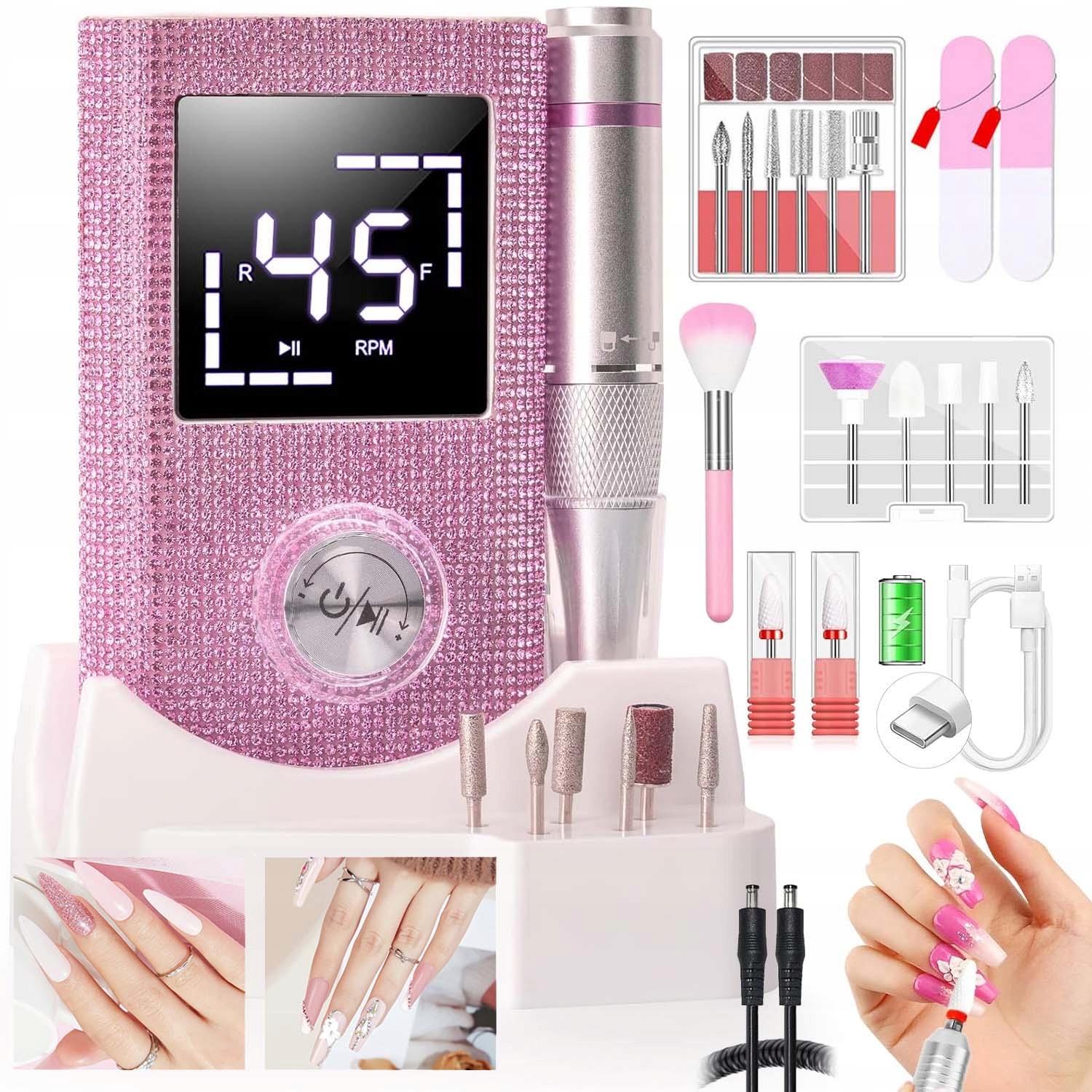 Elektrická Bruska Na Nehty Usb 45000 U/min Manikúra Pedikúra Sada