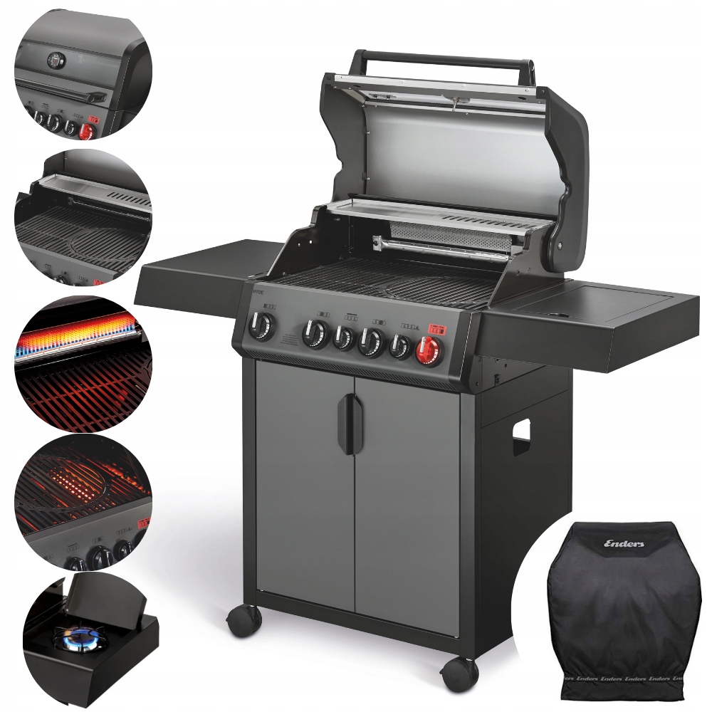 Grill gazowy ogrodowy ruszt żeliwny Enders Hyde 4 Sikr Turbo Pokrowiec