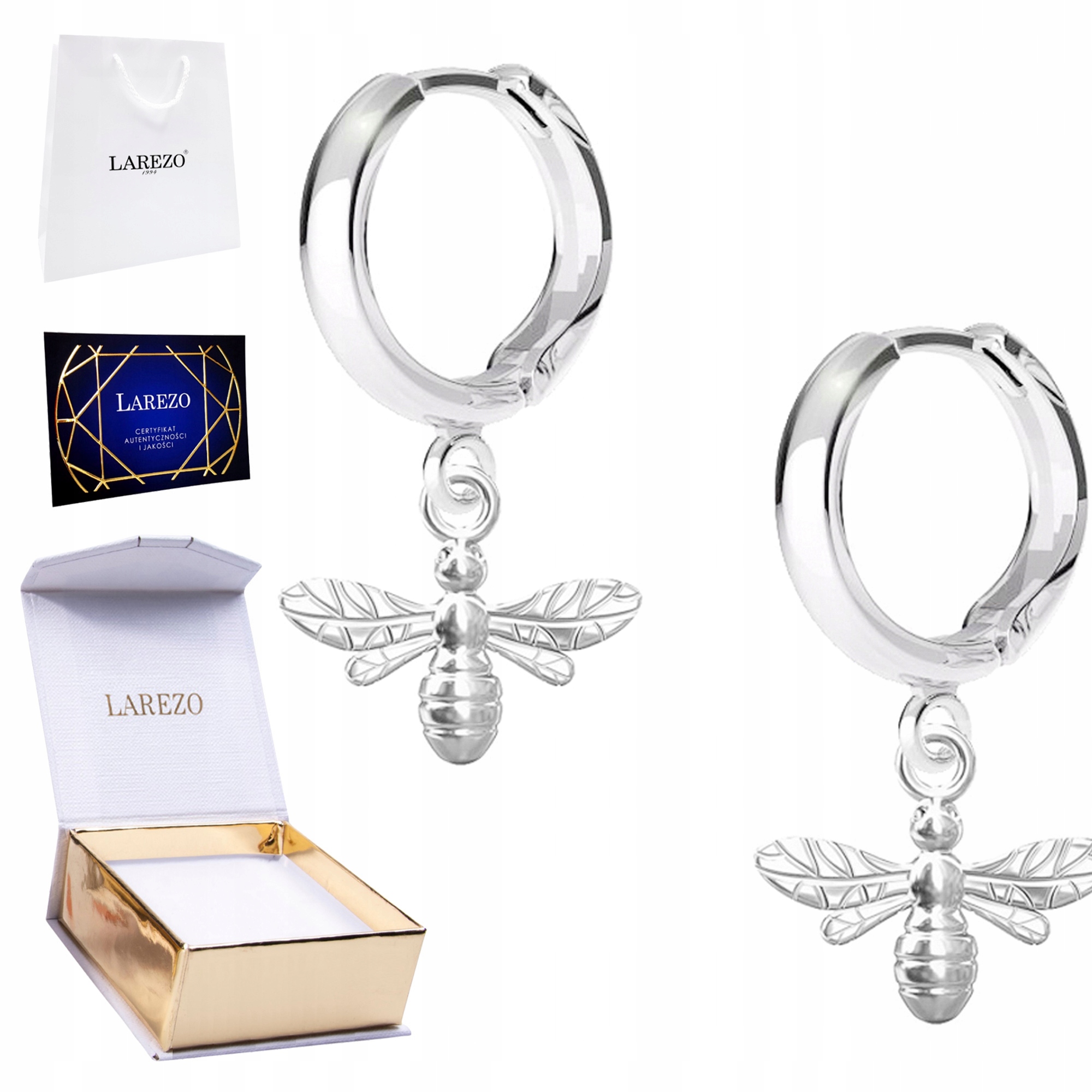 Stříbrné Náušnice 925 Včely s včelami Včely Lesklý hmyz Včelky