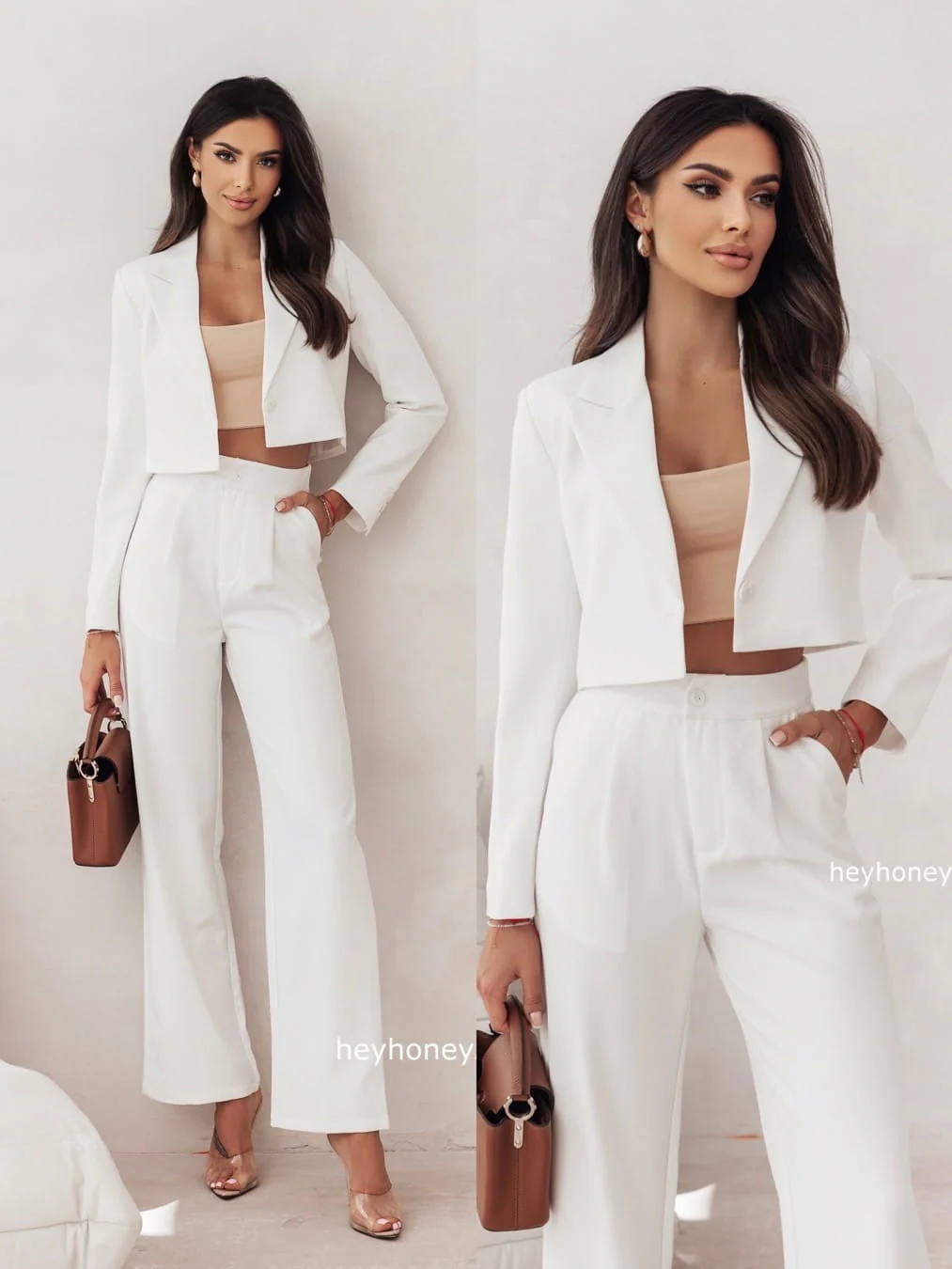 Komplet garniturowy z krótką marynarką i spodniami Biały Brunelo L