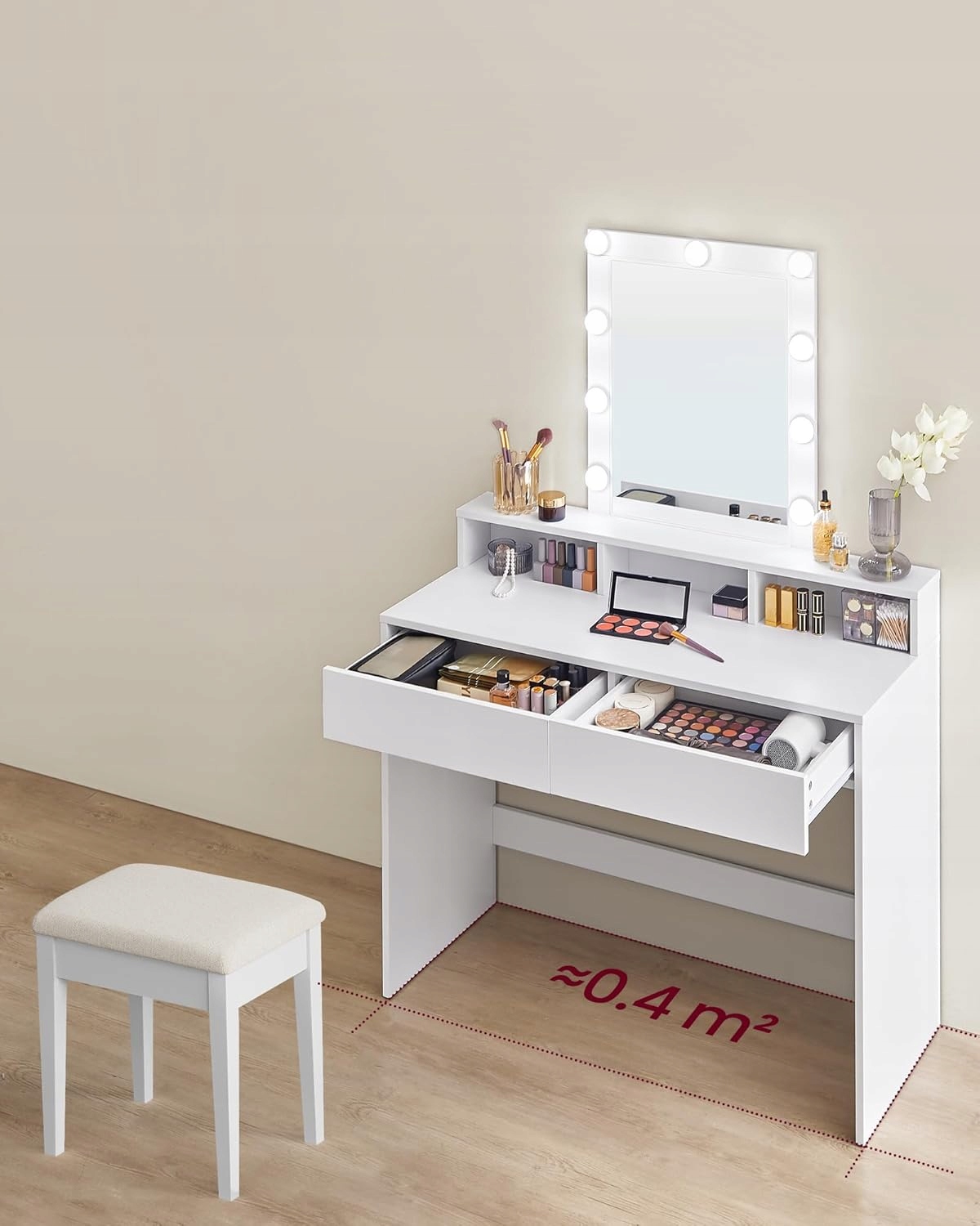 Toaletka pre dievčatko s Led zrkadlom Skriňa Biela s zásuvkami a policami