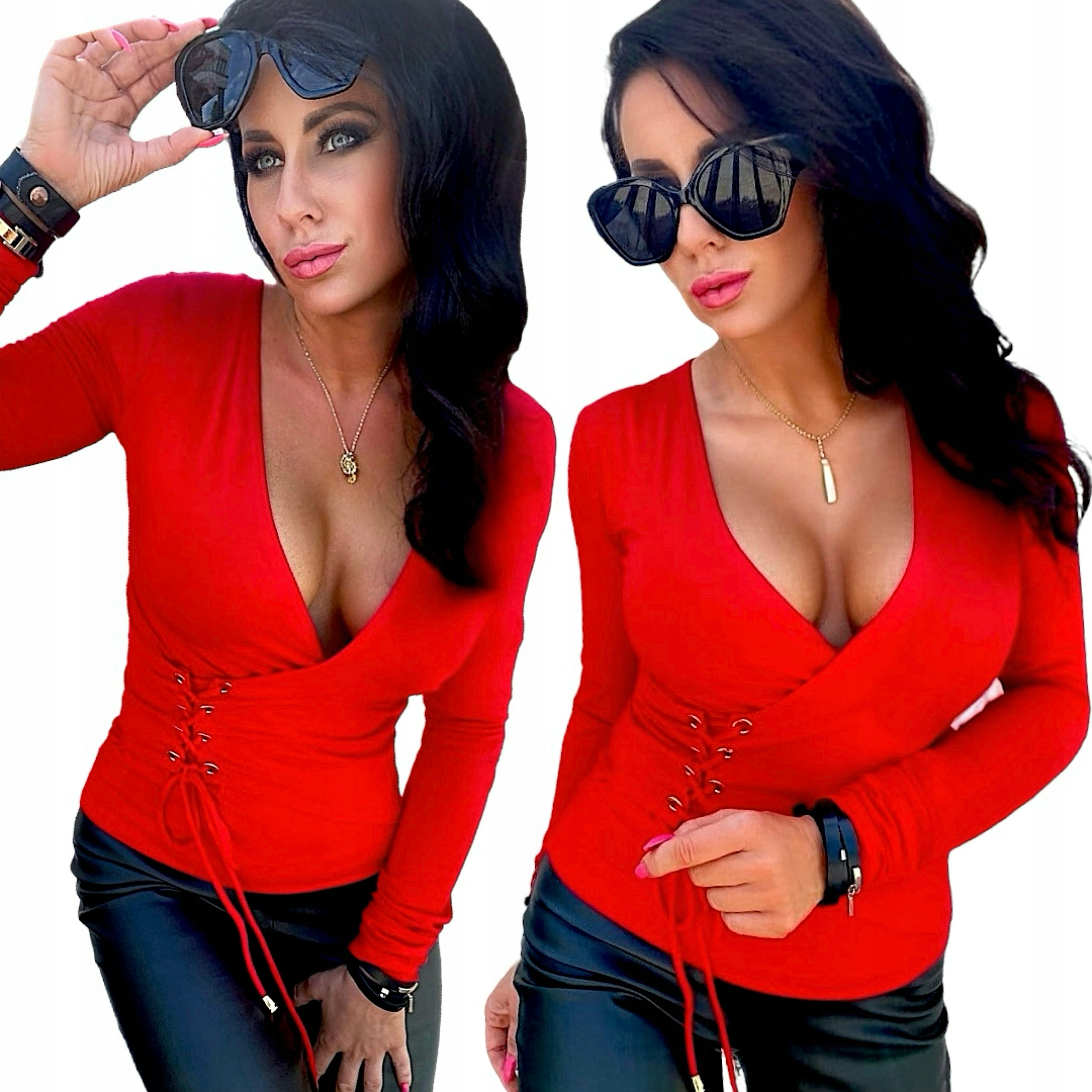 Dámská elegantní večerní halenka Sexy hluboký výstřih V obálka L 40