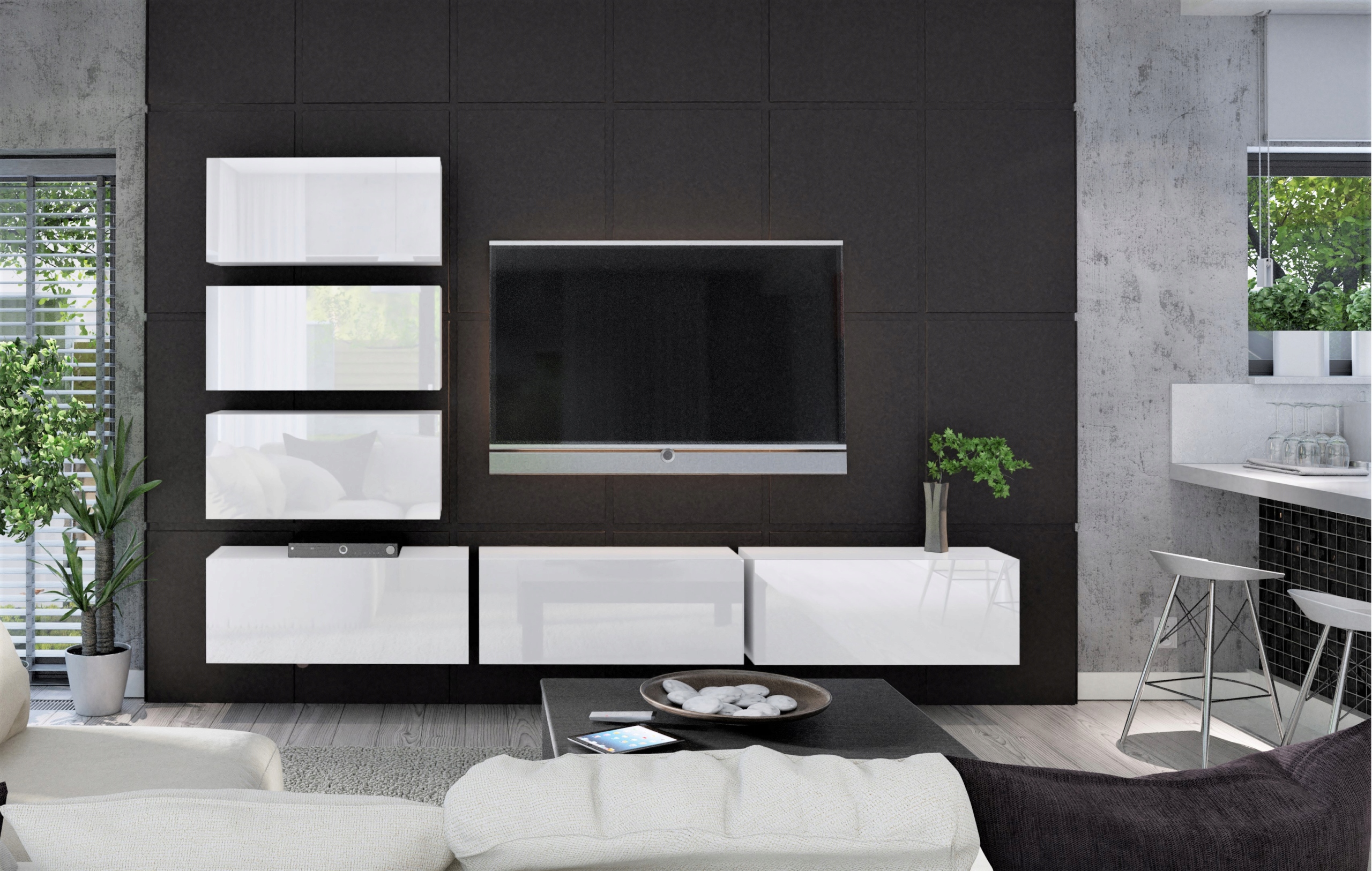 Nábytková Stěna Nábytek do obývacího pokoje Bílý Lesk FMB4