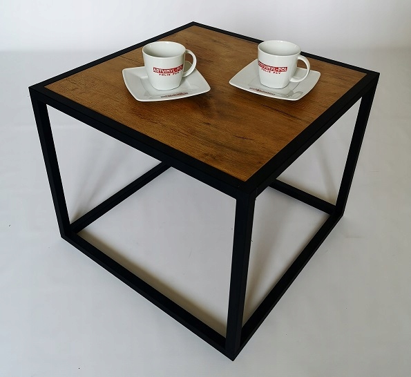 Kávový Stolek 50x50x50 loft Alu dub Barva Desky Na Výběr! Zapuštěná deska!