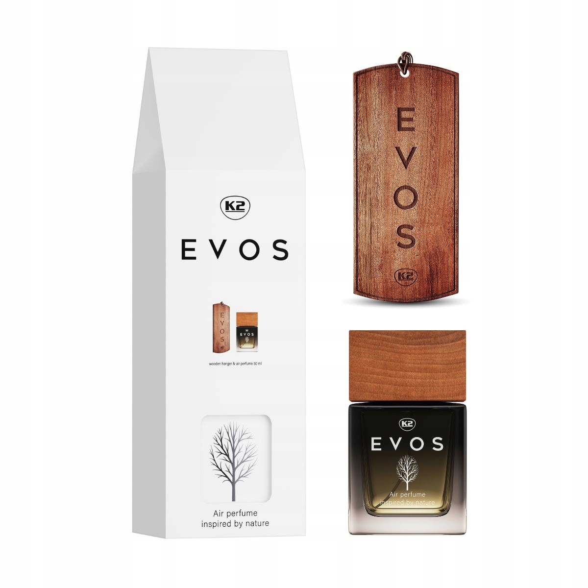 Zestaw K2 Evos Boss perfumy do auta,zawieszka drewniana+flakon