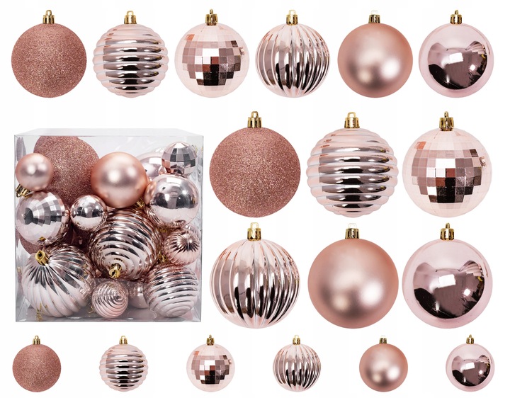

Bombki Choinkowe Rose Gold Różowe Złoto Zestaw 36
