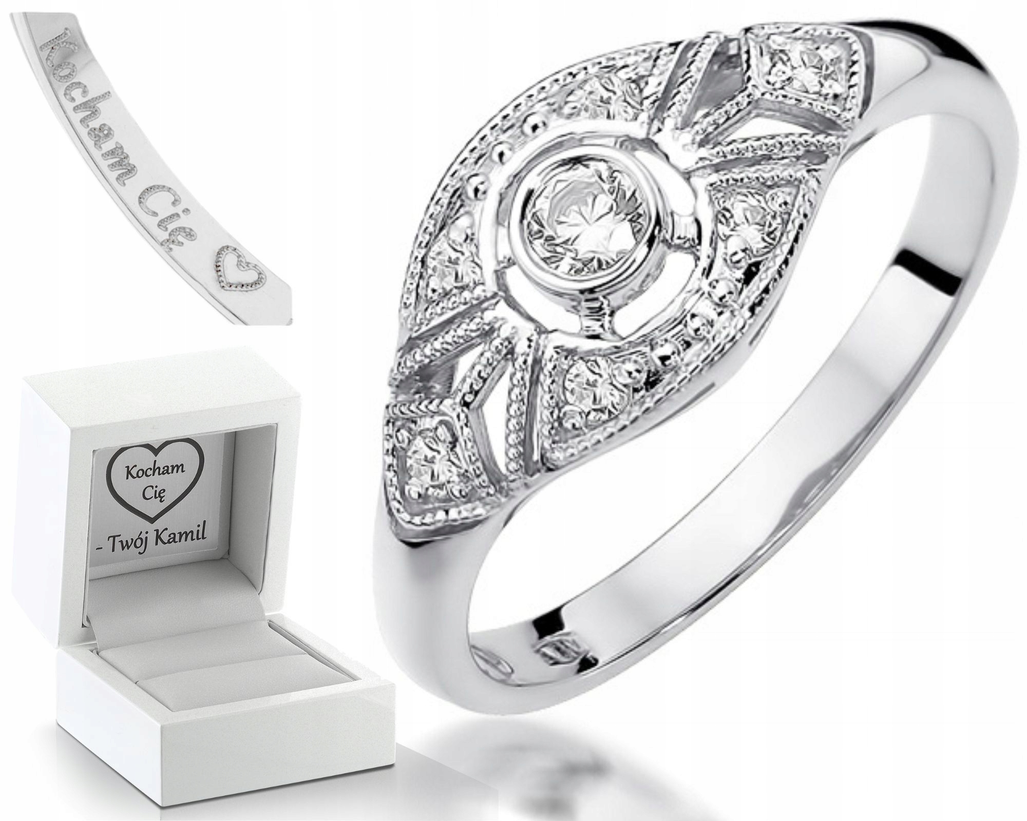 Prstýnek S Brilianty Bílé Zlato Gravírování Bonus Zásnubní Dárek