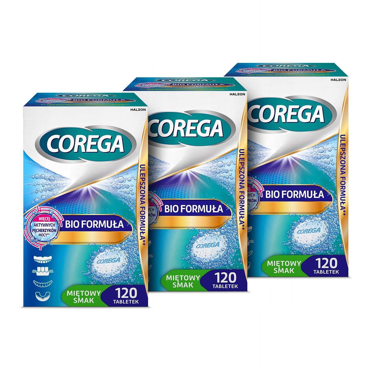3x Tabletki do czyszczenia protez zębowych Corega Bio Formuła 120 tabletek