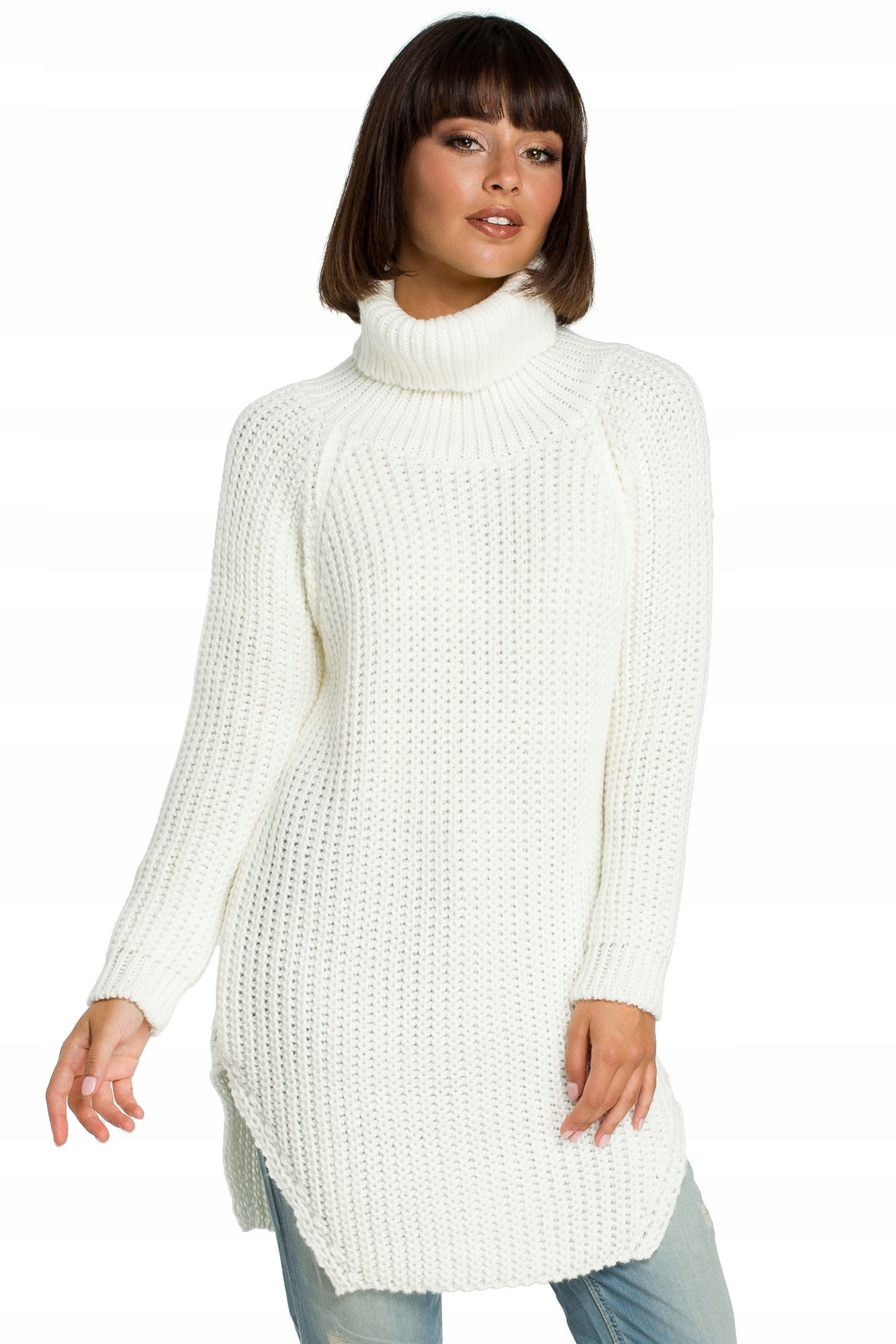 

BK005 Długi Sweter Z Golfe ~onesize~ Ecru Be Knit