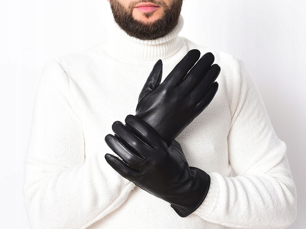 RĘKAWICZKI SKÓRZANE MĘSKIE OCIEPLANE SKÓRA CZARNE Rozmiar M