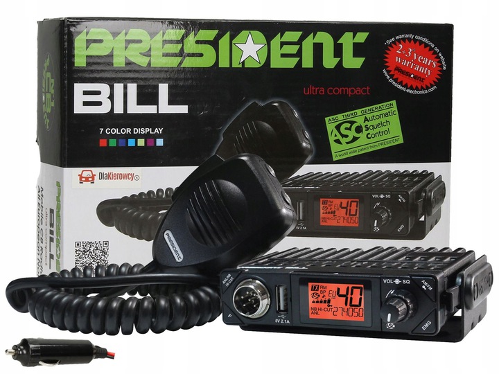 ZESTAW PRESIDENT BILL MINI CB RADIO ANTENA A6P ZT8 Radio manufacturer President
