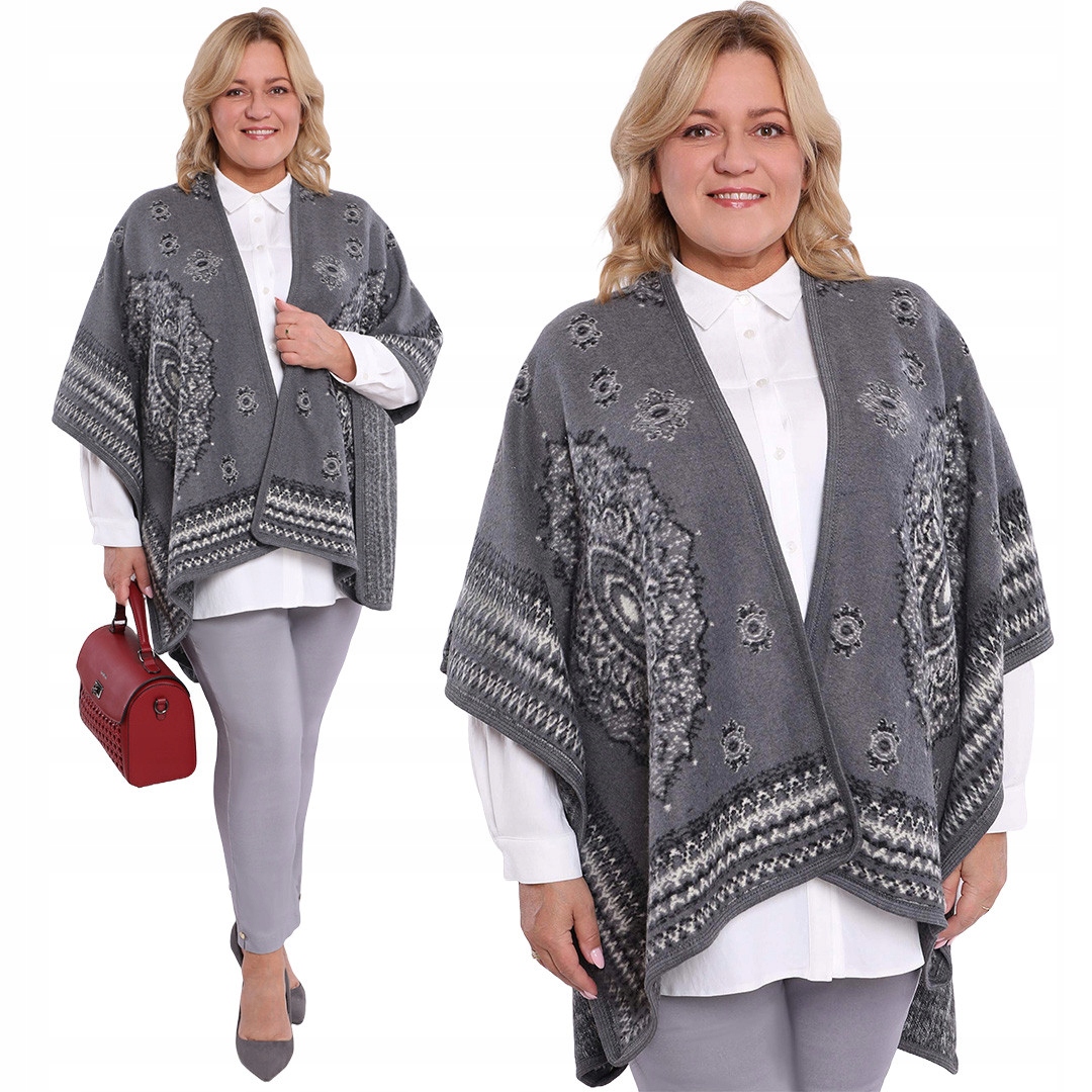 Šedé teplé pončo Uni.