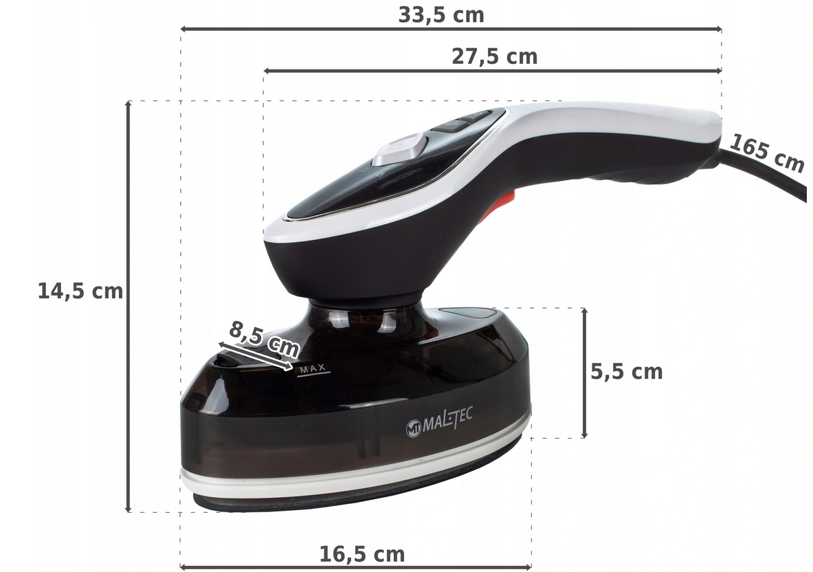 ŻELAZKO PAROWE 2W1 STEAMER DO UBRAŃ PAROWNICA PRASOWANIE W PIONIE 1500W Wysokość produktu 14 cm