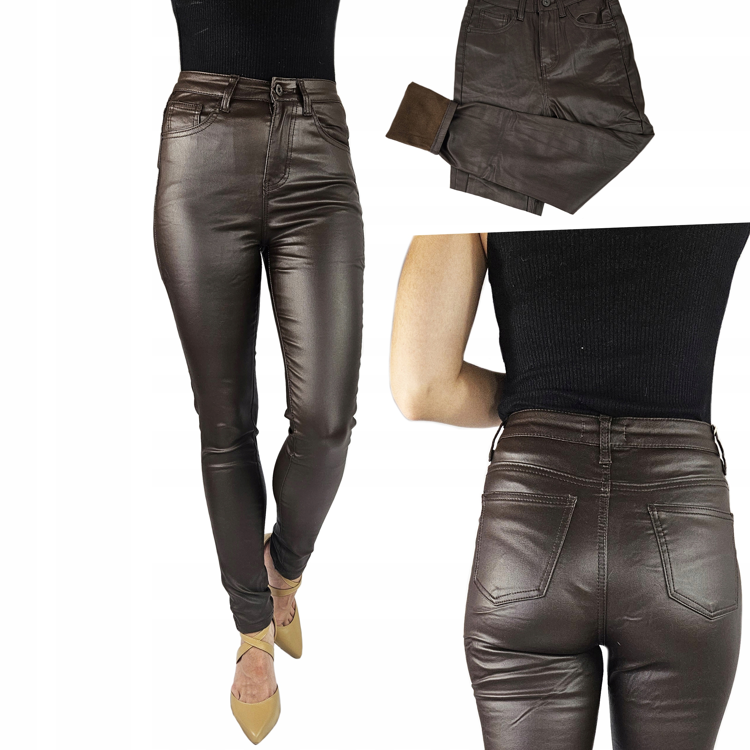 DAMSKIE SPODNIE OCIEPLANE MODELUJĄCE WOSKOWANE SKÓRA