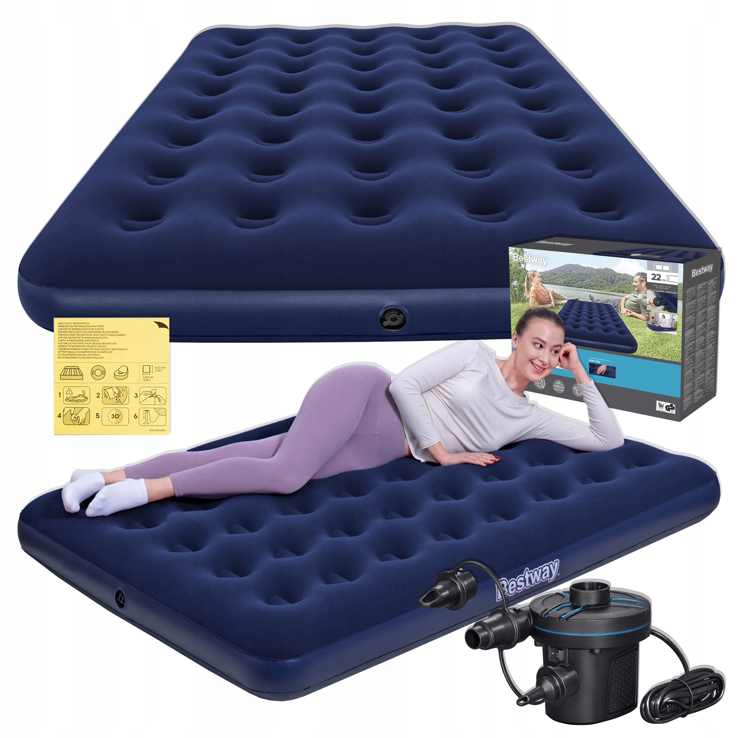 Matrace pro spaní Dvoulůžková Velurová s pumpou 230V Bestway 67287