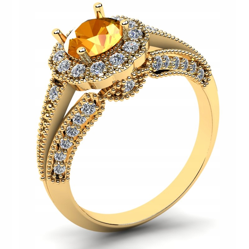 

Pierścionek Złoty Z Pomarańczową Cyrkonią 6MM