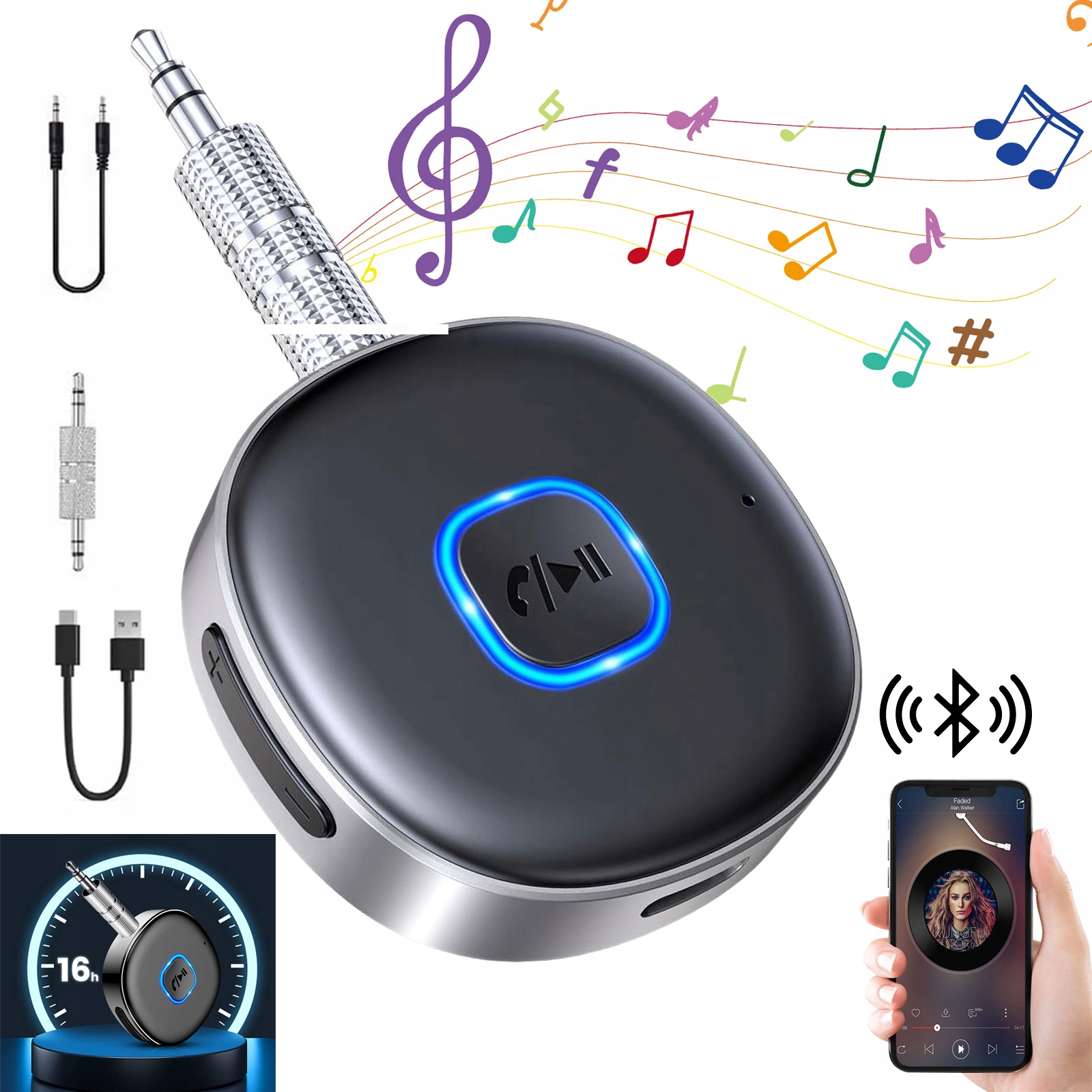 Adapter Nadajnik Odbiornik Audio Bluetooth 5.0 Aux Samochodowy Bezprzewodowy Muzyka