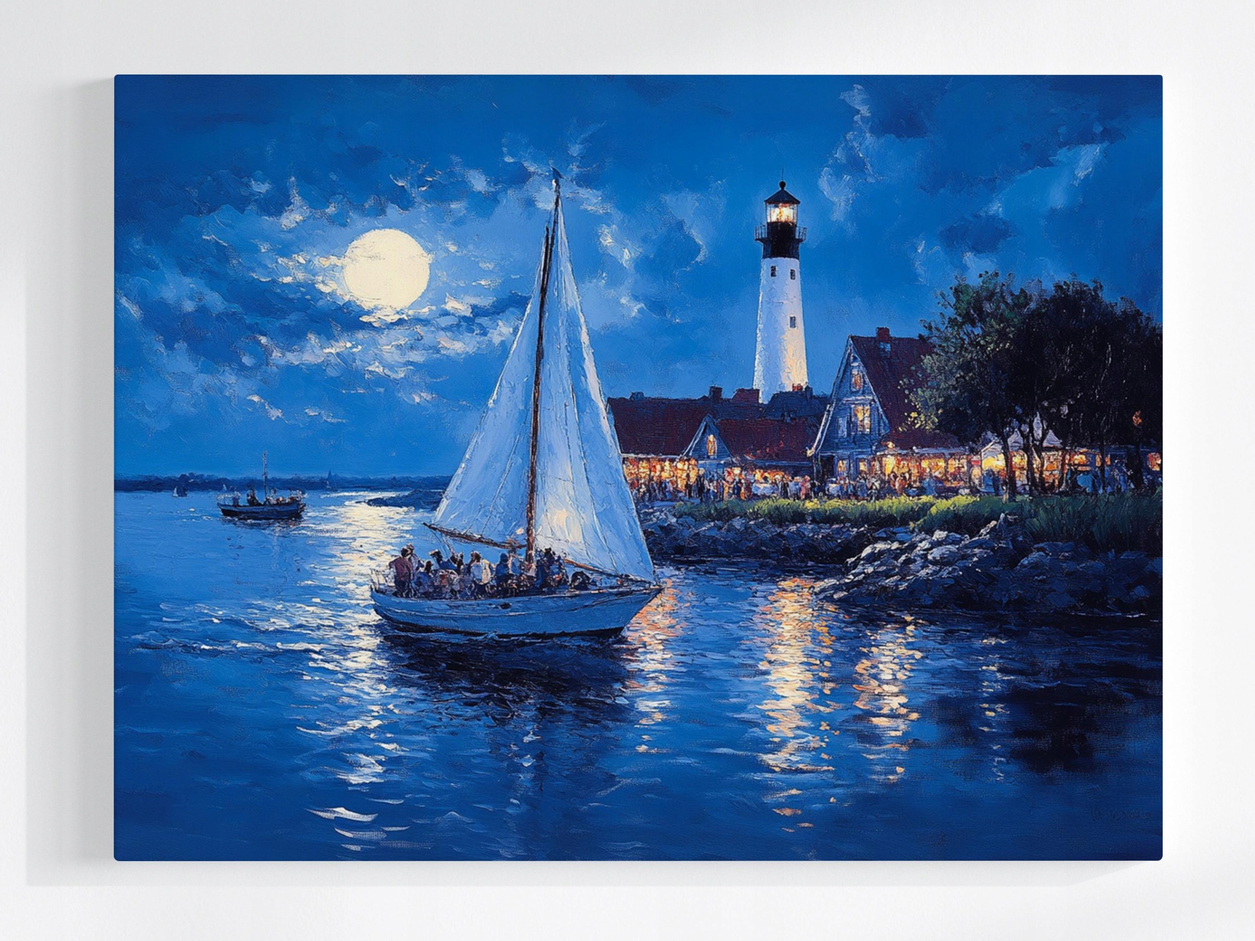 Obraz Na Plátně Canvas Námořnictvo Moře Noc Měsíc Lucerna Loď 80x60