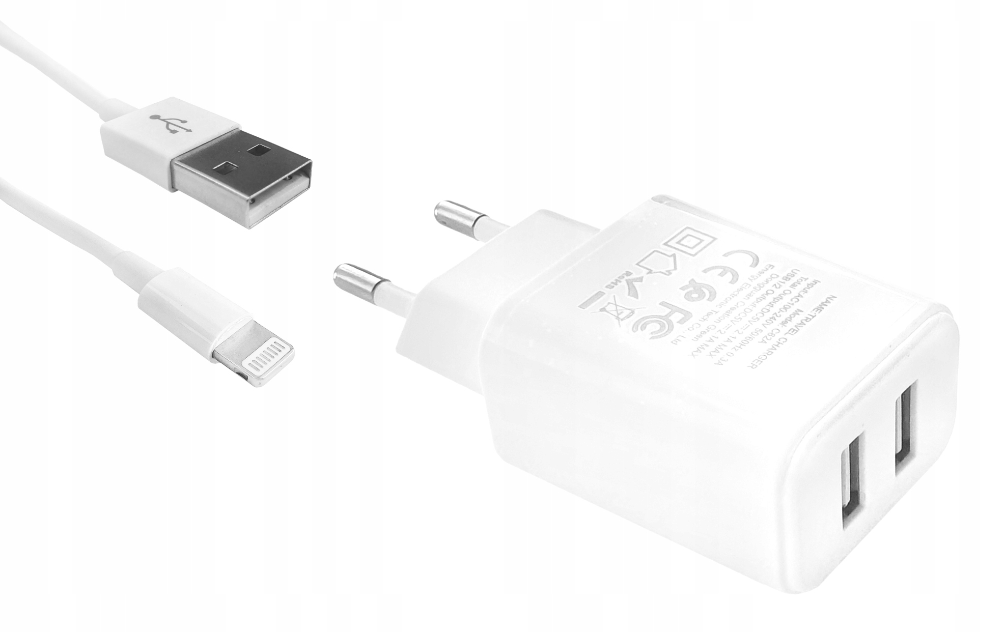 

Szybka ładowarka 2x Usb 2.1A + 1x kabel do Apple