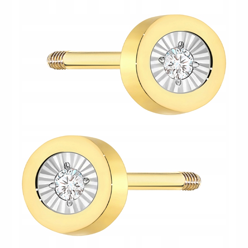 Zlaté Náušnice pr. 585 Kolečka s brilianty 0,03 ct Šroubovací tyčinka 14k
