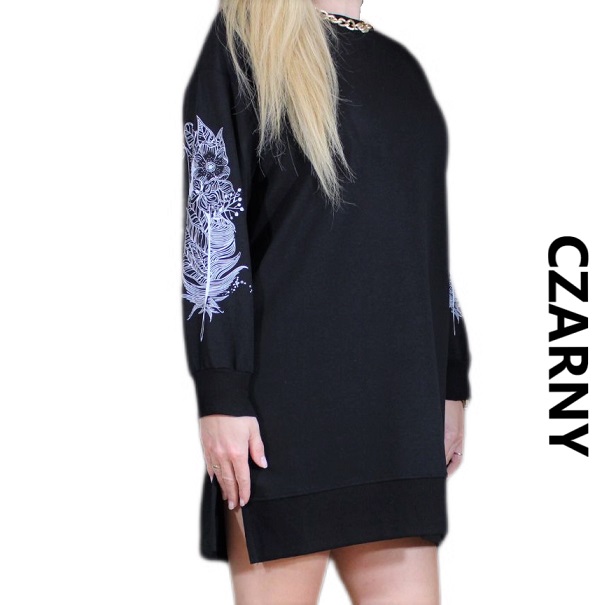 BLUZA TUNIKA NADRUK OVERSIZE MODA DAMSKA LUŹNA WYGODNA DUŻO KOLORÓW XL/XXL Rękaw długi rękaw