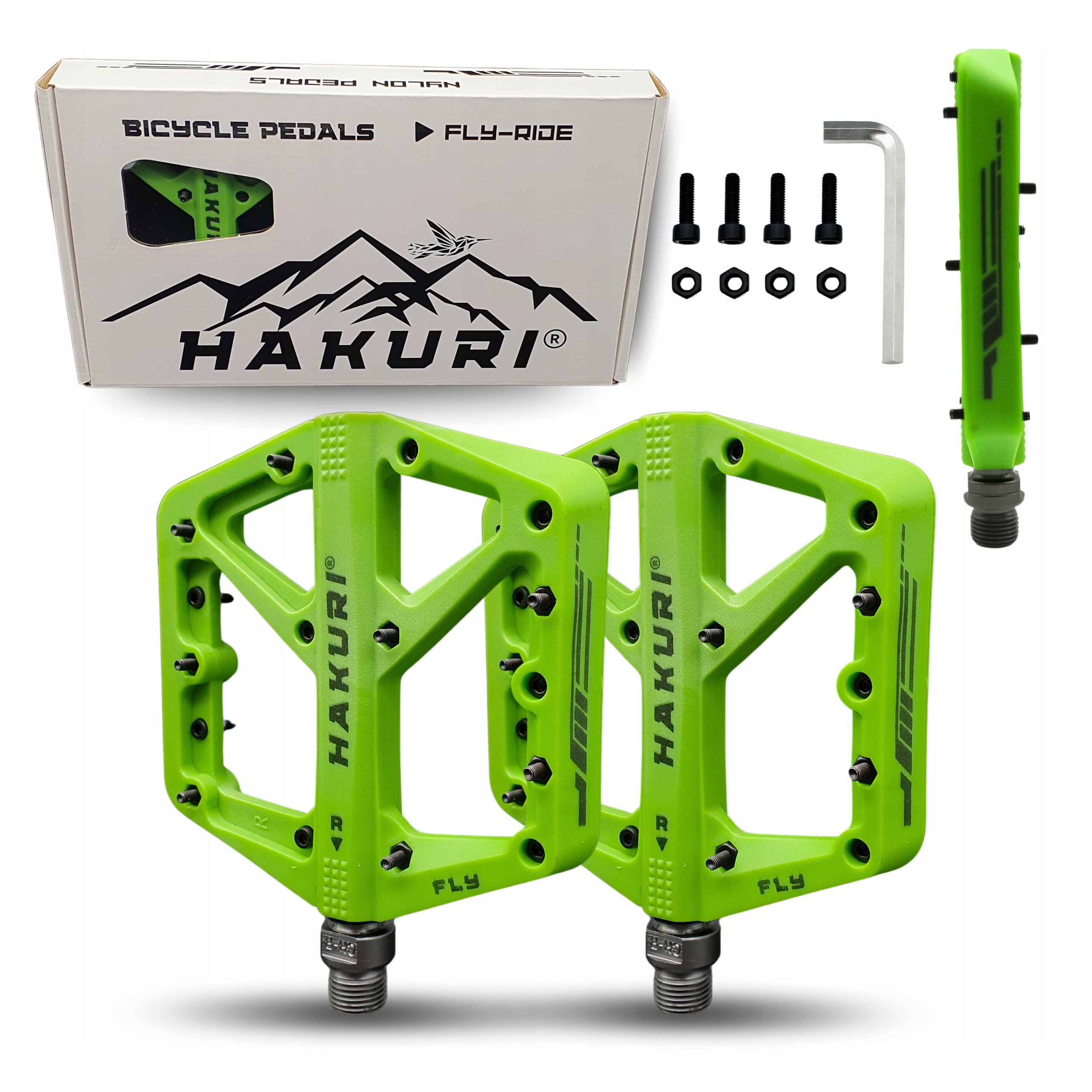 Pedały nylonowe zielone platformowe rowerowe lekkie duża platforma Piny Mtb