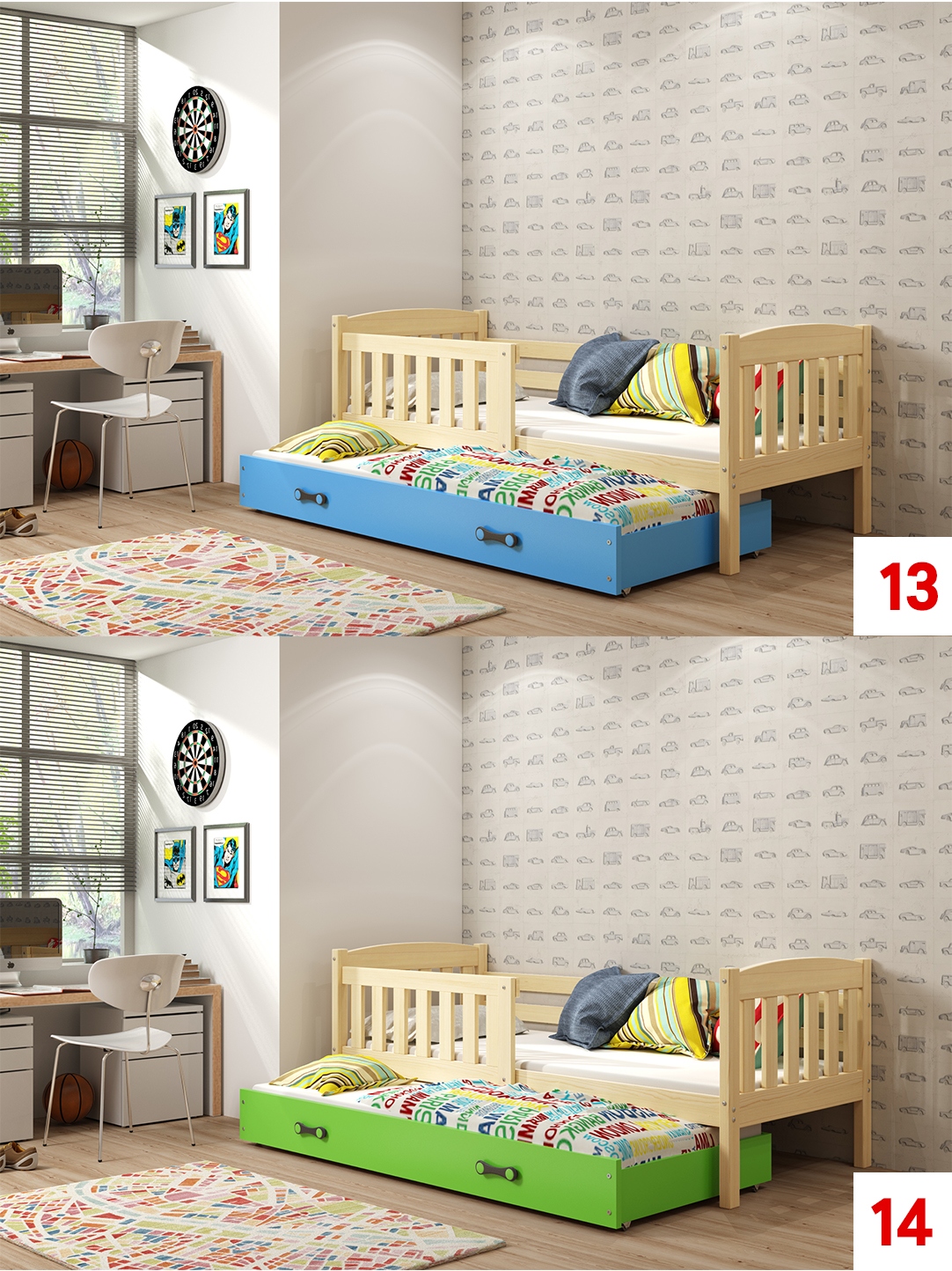 Łóżko piętrowe dla dwójki dzieci Kubuś 190x80 Długość 196 cm