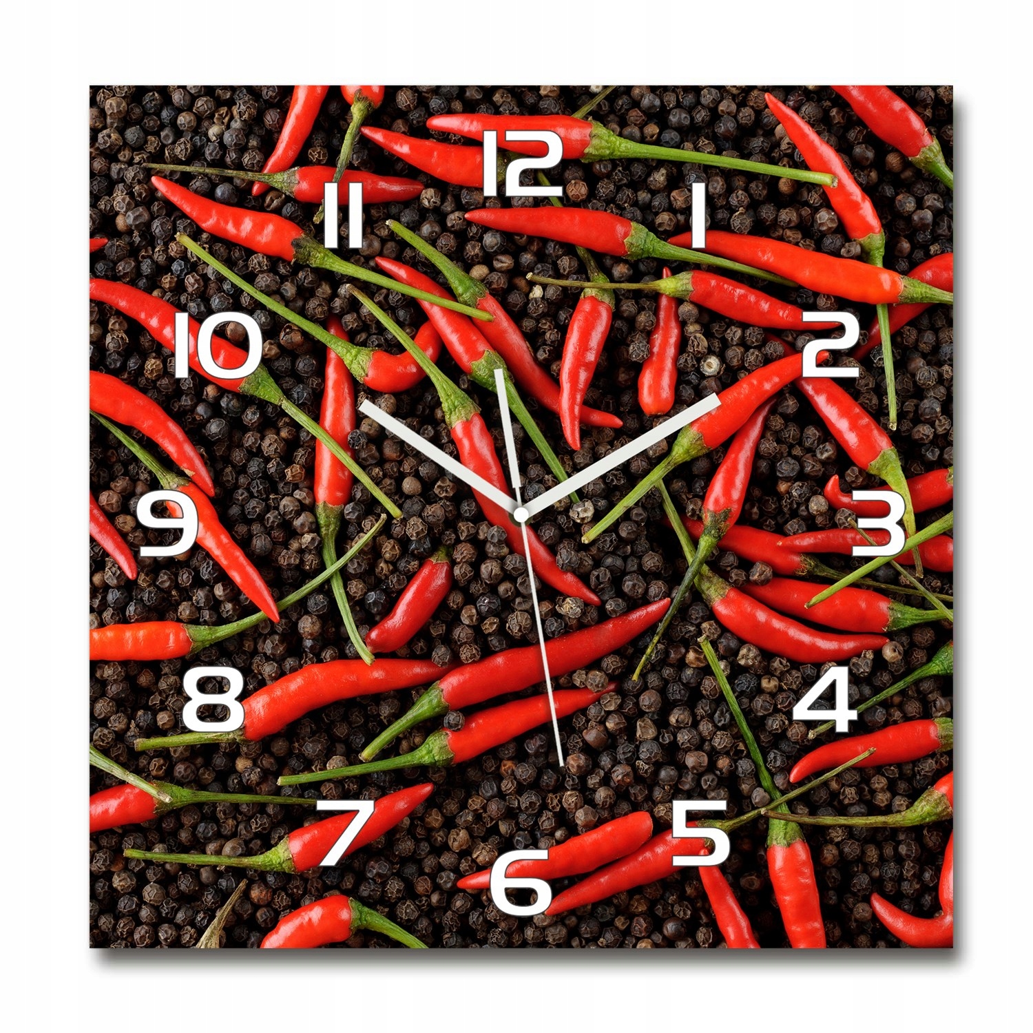 

Duży szklany zegar ścienny Papryczki chilli 60x60