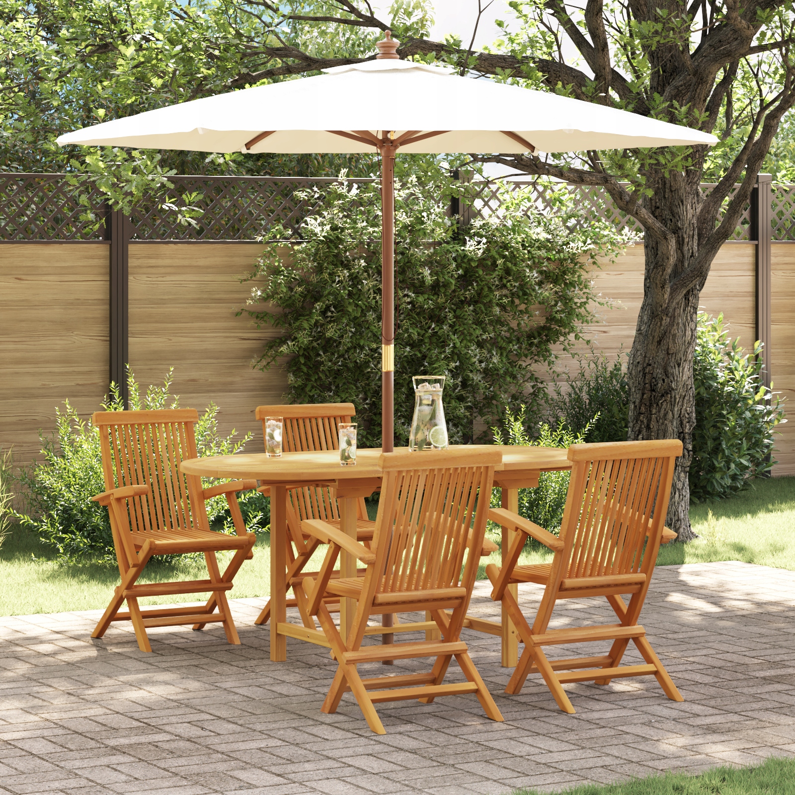 Pikniková Sada z Masivního Teakového Dřeva, Uv Ochrana, Oválná, Hnědá