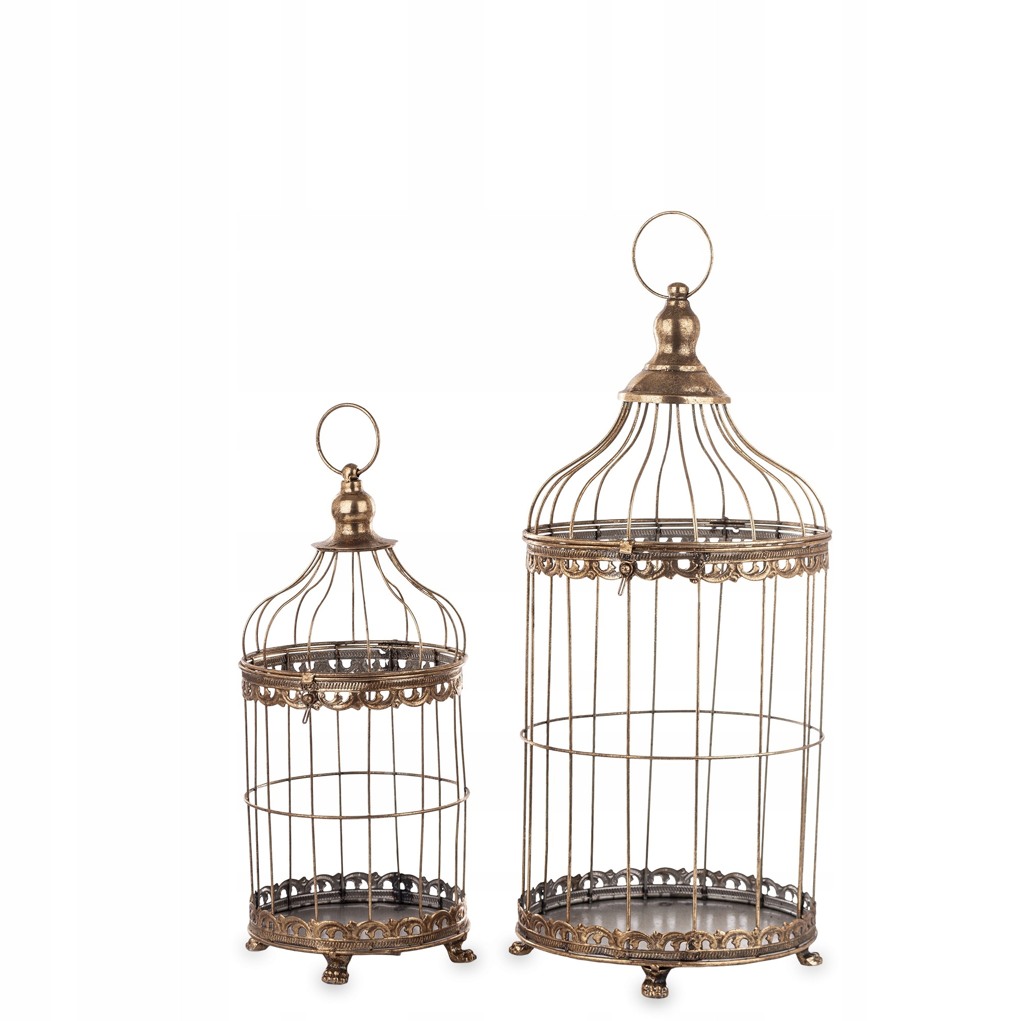 2 x Zlatá dekoratívna klietka Komplet Kvetinový záhon Svietnik Retro ozdoba Loft