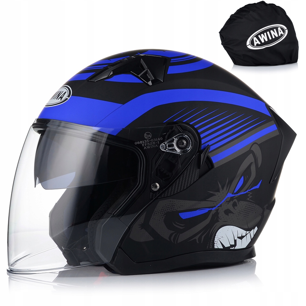 Otvorená Motocyklová Prilba Modrá Matt Skúter Chopper Blenda Interkom
